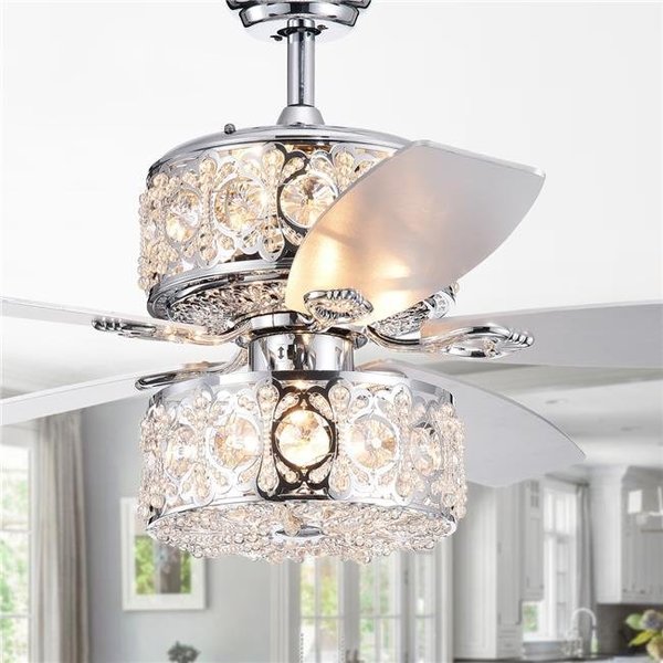 Warehouse Of Tiffany Warehouse of Tiffany CFL-8376REMO-CH 52 in. Velko 6-Light Dual Lamp Lighted Ceiling Fan with Crystal Shade; Chrome CFL-8376REMO/CH